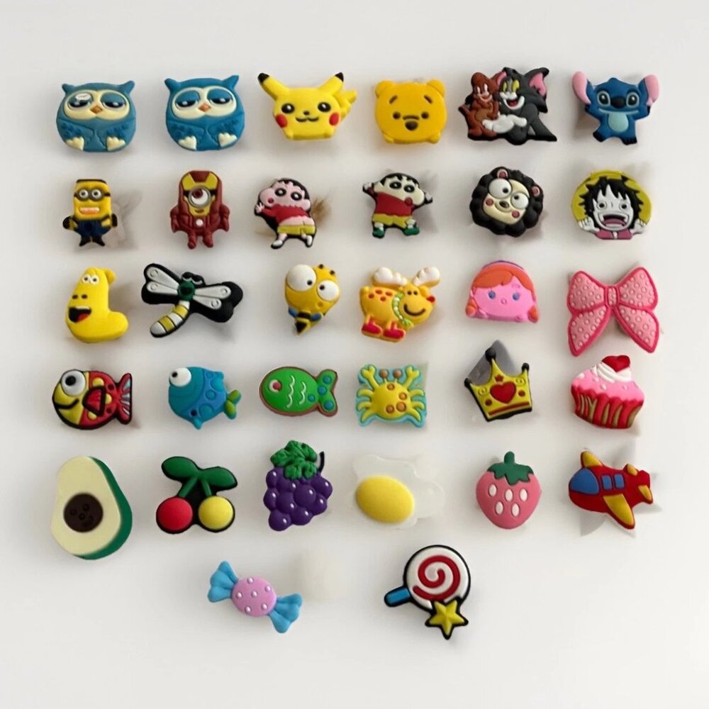 Lot of 32 Croc Charms Pikachu Disney Stitch Minions Tom & Jerry Mixed Set